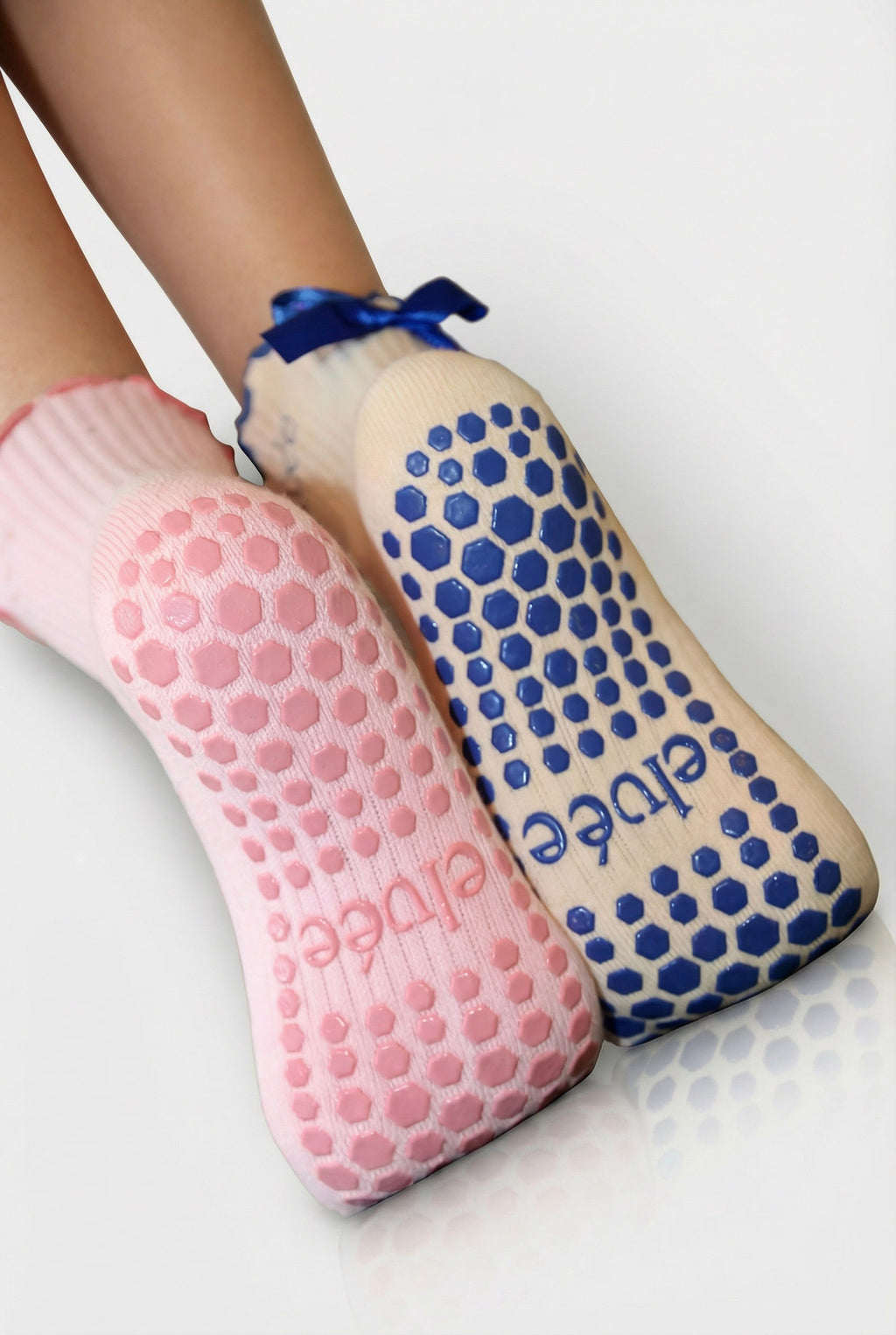 Ruffle Crew Grip Socks — BeigeBlue Ribbon