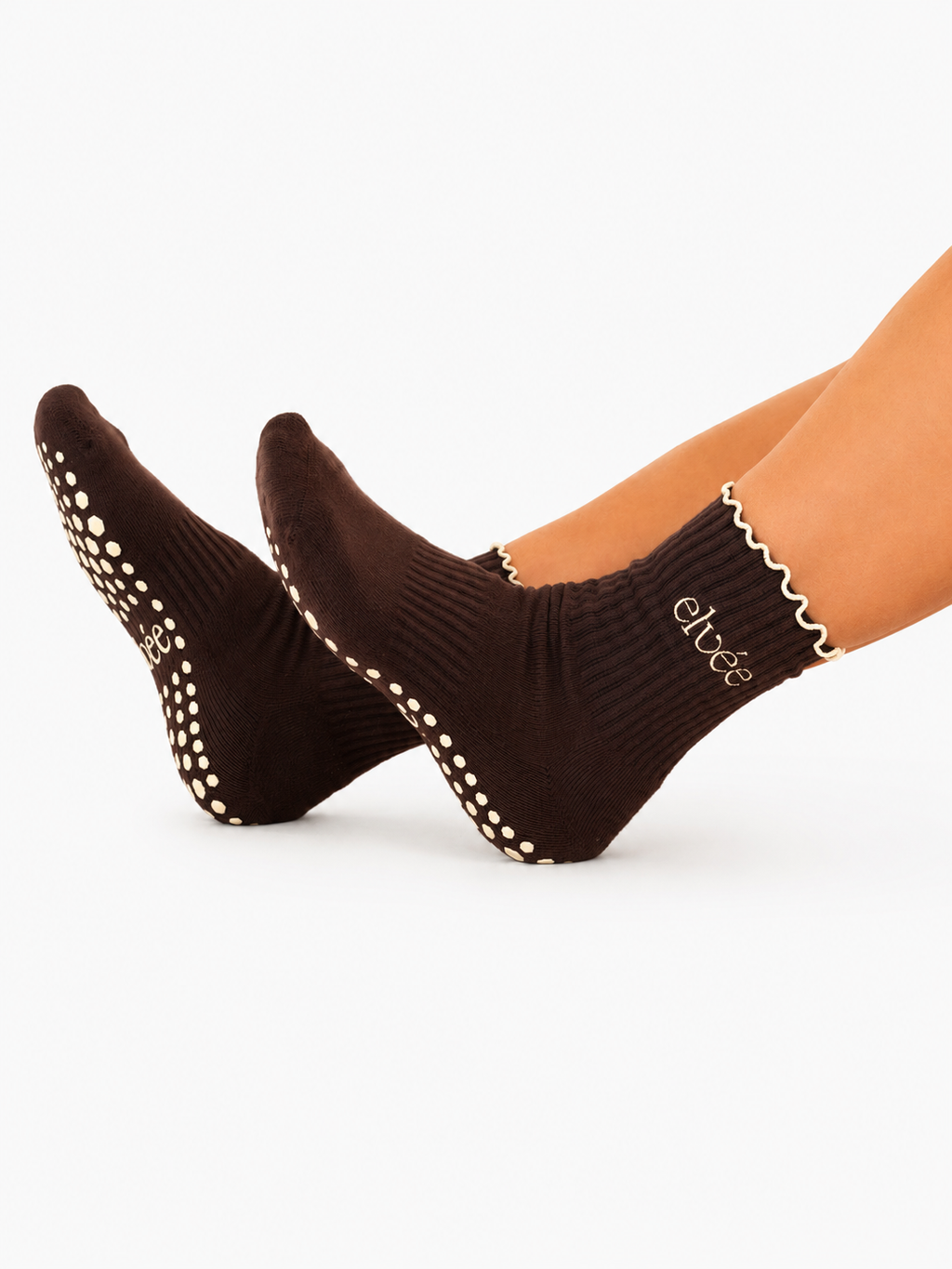 Crew Grip Socks — Brown and White Ruffle