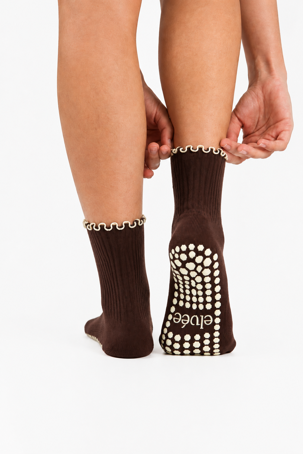 Crew Grip Socks — Brown and White Ruffle